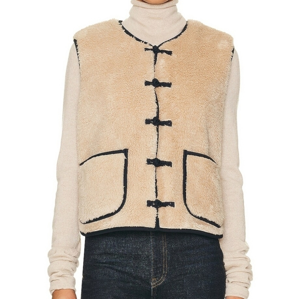 Re/Done Knot Front Sherpa Vest Evergreen Size XS